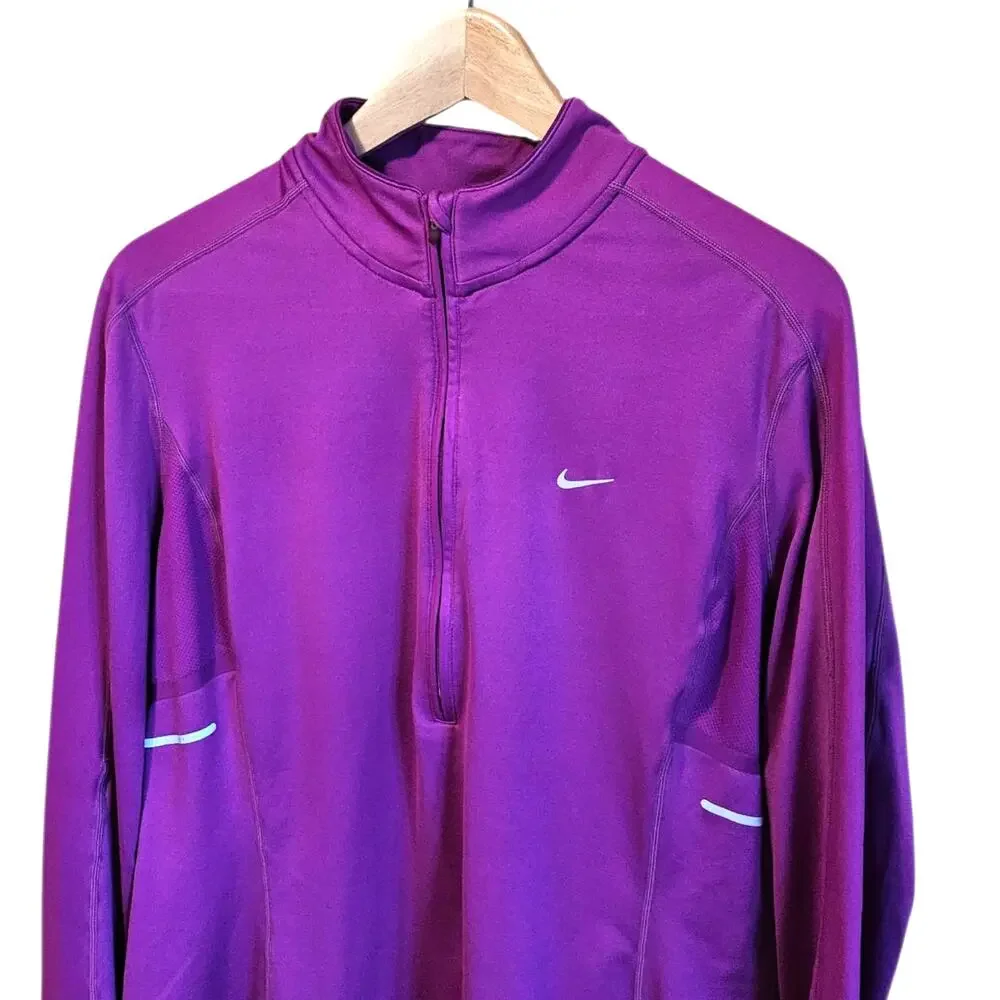 Nike Dri Fit 1/4 Zip Athletic Workout Long Sleeve Top Magenta Pink Women XLarge